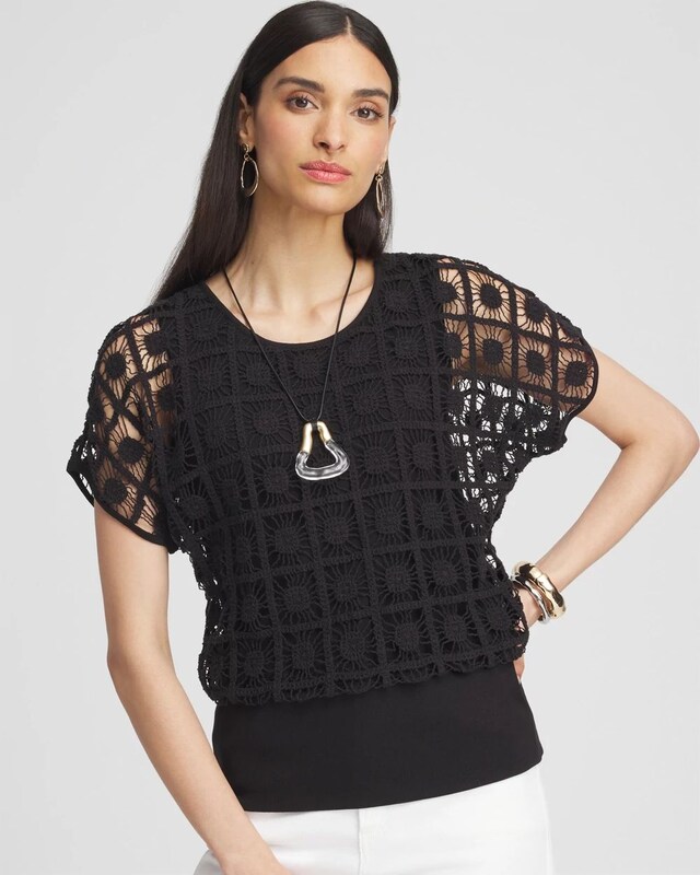Crochet Trim Banded Hem Tee